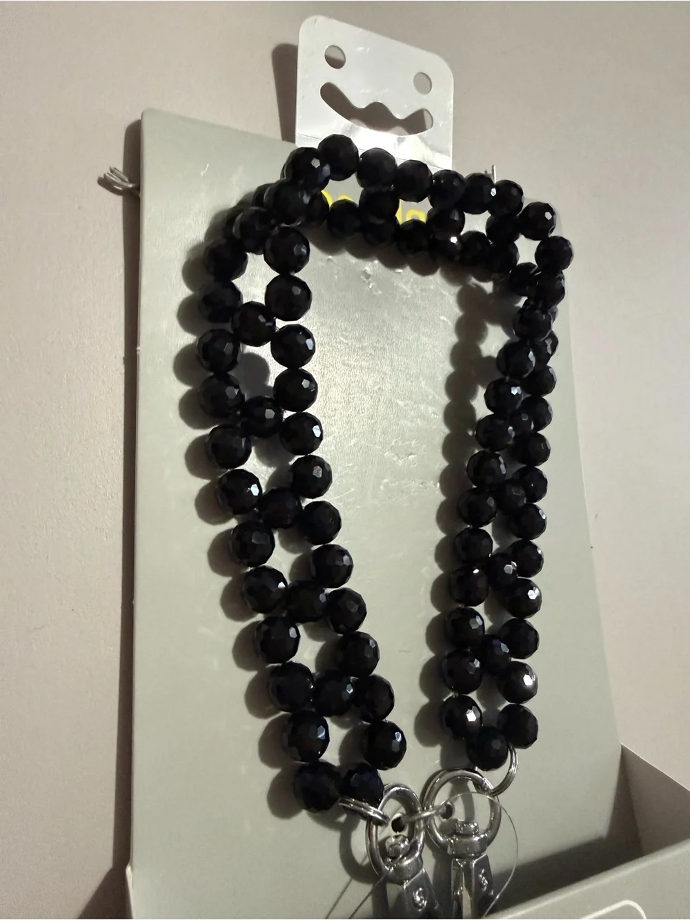 NEW Black Beaded Double-Strand Wrist Strap